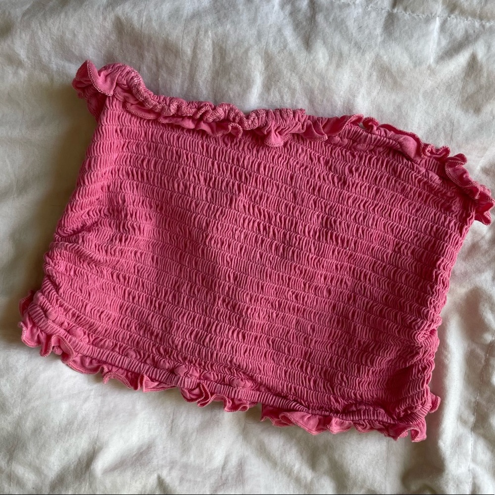 anthropologie strapless ruched pink tube top 🌸